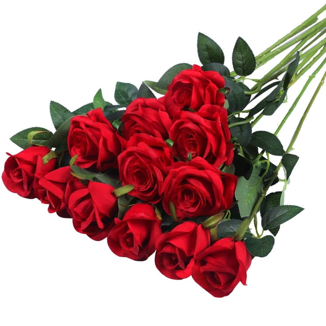 Ramo de flores de seda artificial, increíbles rosas, 12 unidades, rojas