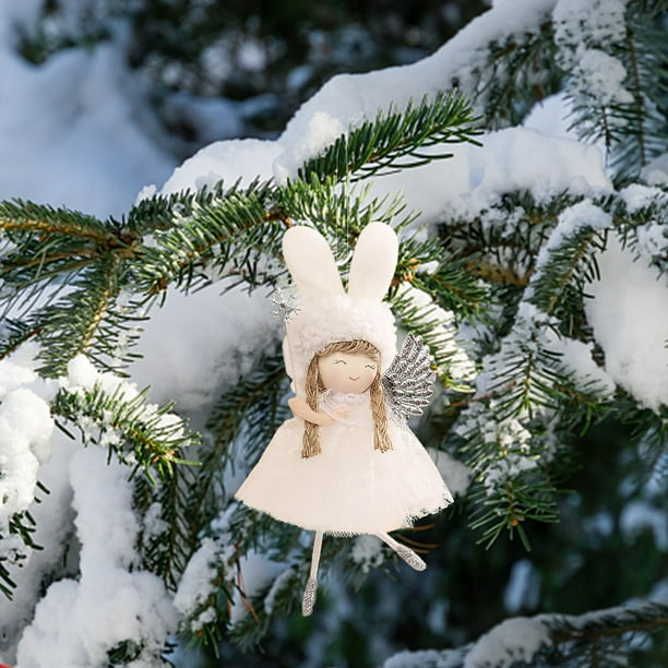 Colgante de adorno para árbol de Navidad | Alas y orejas de ángel con vestido de malla | Lindo colgante de hada para niña para decoración navideña