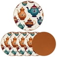 thumbnail image 2 of Arabic Teapot 6 Pack Round Coasters, Microfiber Leather Drink Coasters Set of 6, 11x11 cm/4.3x4.3 Inches Absorbent Coasters for Drinks Tables Dining Table Décor, 2 of 6