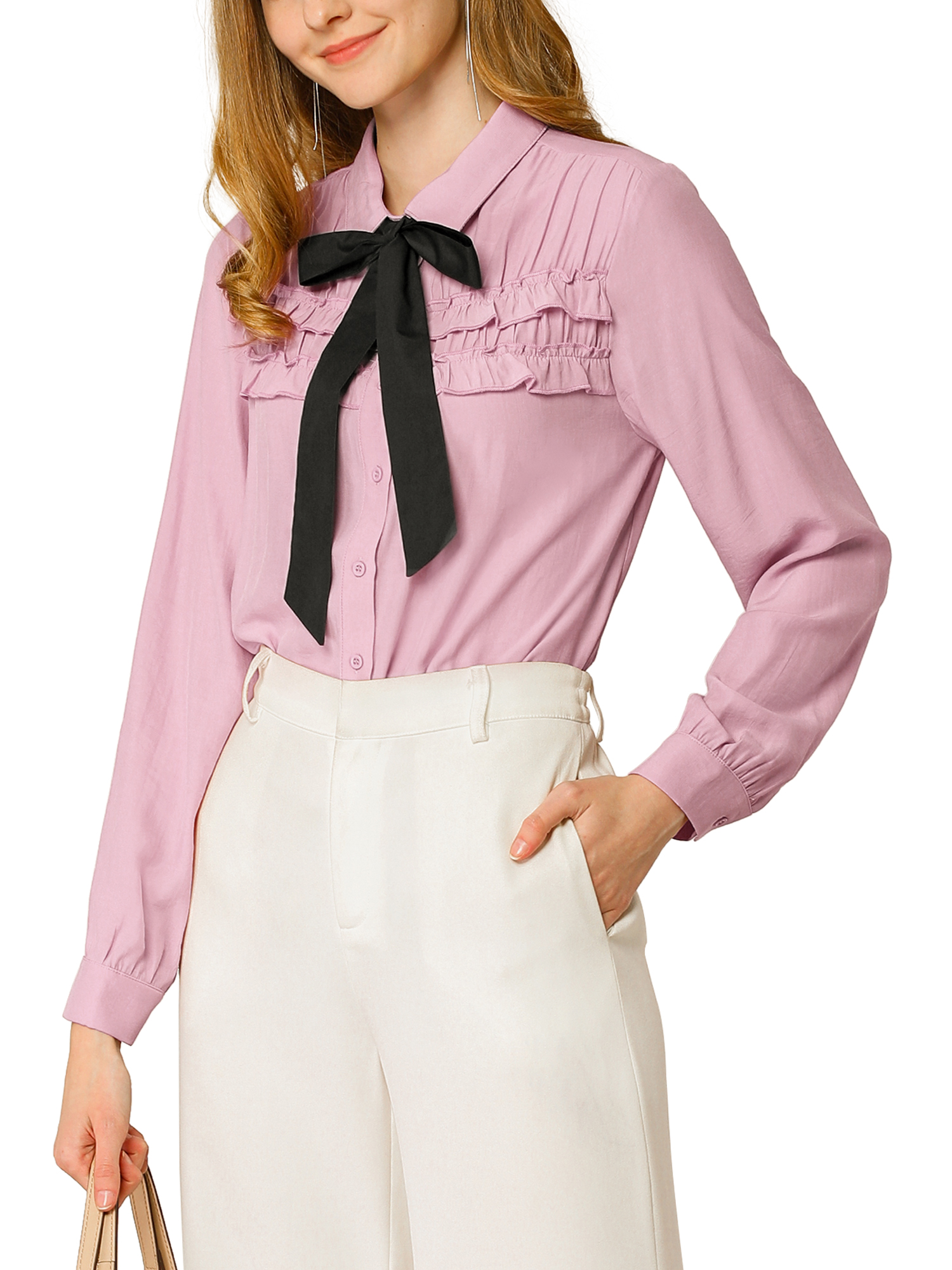 Allegra K Women's Bow Tie Neck Blouse 
