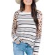 thumbnail image 1 of Camiseta holgada de manga larga con cuello redondo y decoración con estampado a rayas para mujer para otoño invierno blanco L, 1 of 7