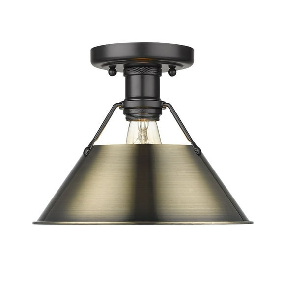 3306-FM BLK-AB-Golden Lighting-Orwell - 1 Light Flush Mount 8 Inches Tall and 10 Inches Wide-Matte Black Finish-Aged Brass Shade Color