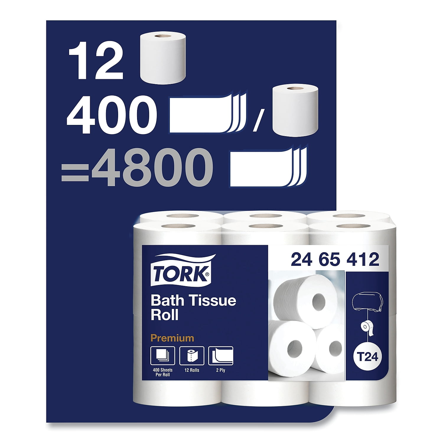 Premium Poly-Pack Bath Tissue, Septic Safe, 2-Ply, White, 4.1" X 4", 400 Sheets/Roll, 12 Rolls/Pack, 4 Packs/Carton