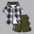 thumbnail image 2 of Boys Clothes Shorts Sets Plaid Short Sleeve Hooded Button And Jogger Shorts For Kids Summer Outfits 4-5 Years, 2 of 9
