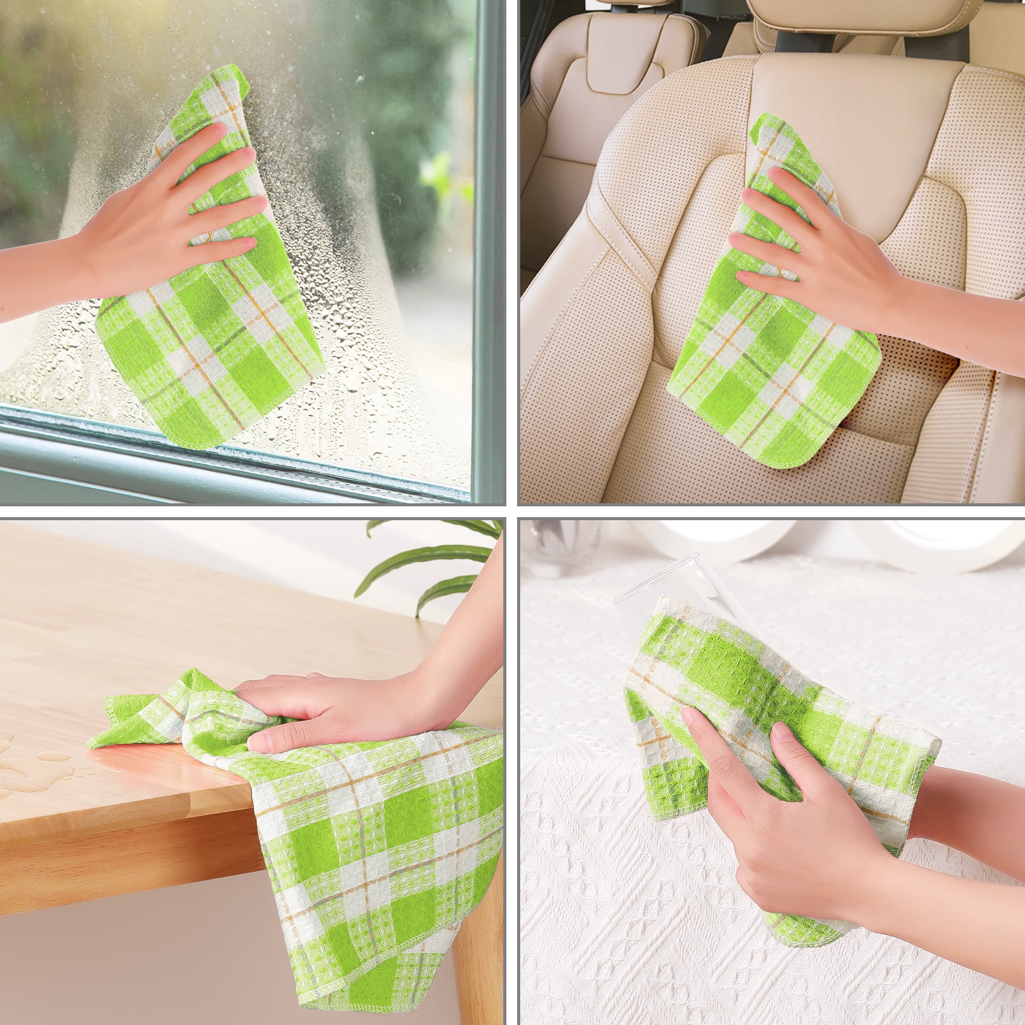 Unique Bargains Kitchen Dish Cloths 14" x 16" Absorbent Dish Drying Dish Kitchen Towels Green 6pk