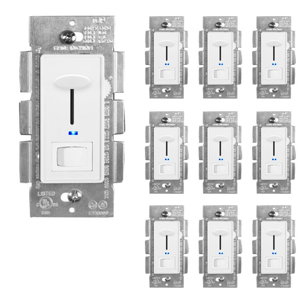 Maxxima Dimmer Electrical Light Switch with Blue Indicator Light, LED Compatible, 3Way/Single