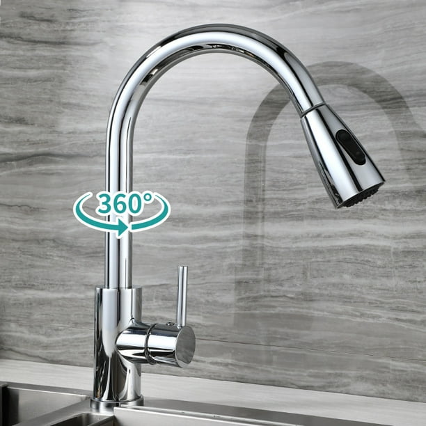 Kitchen Faucet, High Arc Sink Faucet with Extendable Spray, 360 ° Rotating Sink Mixer with 2 Spray Modes Stainless Steel Kitchen Mixer Tap