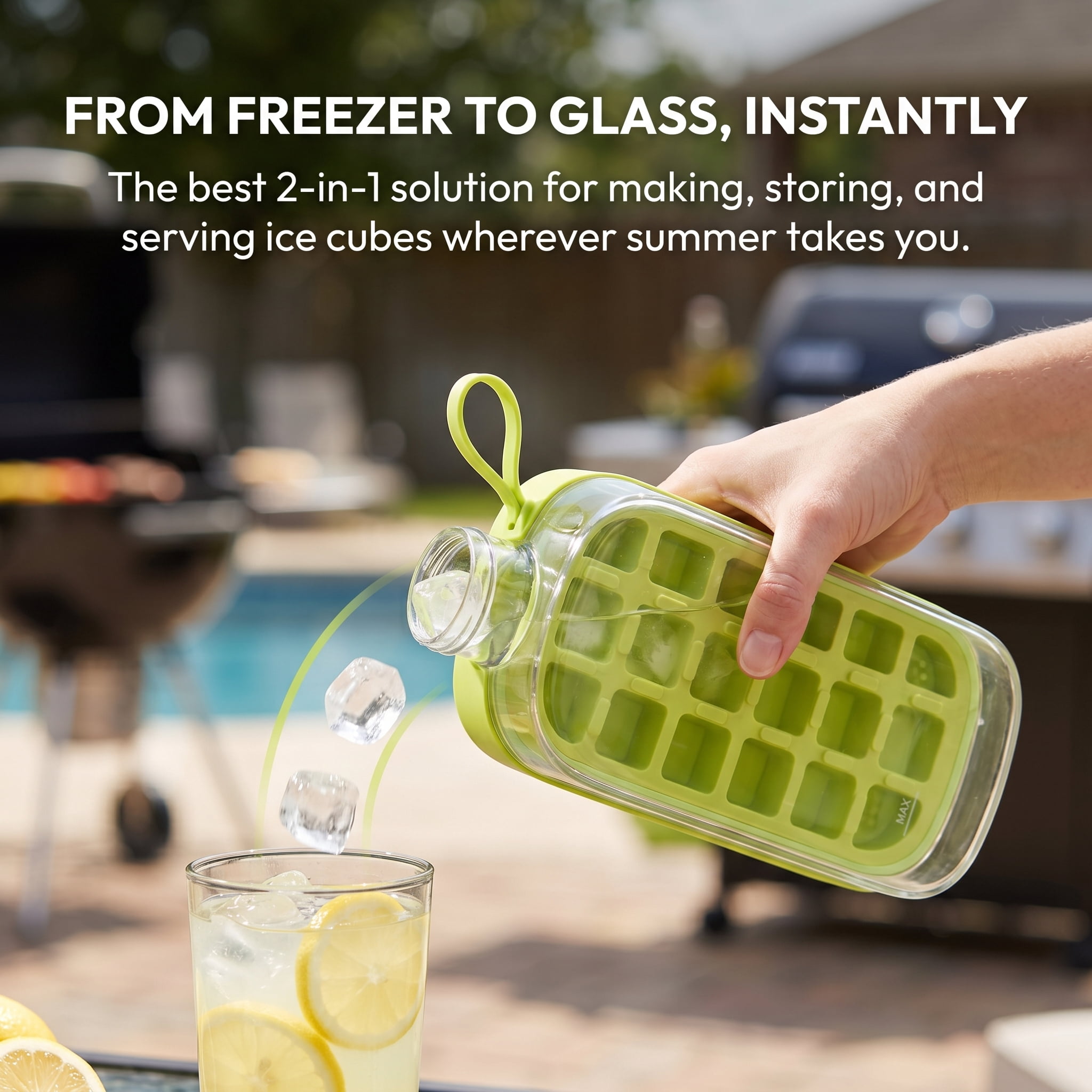 2-in-1 Press-Type Ice Cube Maker Kettle, 10.8x21.7cm Portable Ice Mold Bottle for Instant Release, Leak-Proof Cold Beverage Server for Gym, Camping & Travel