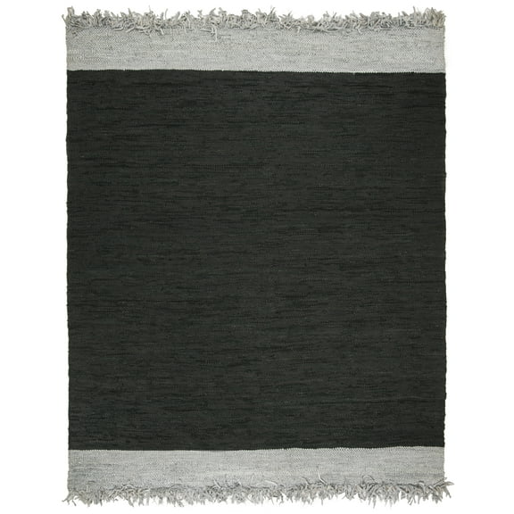 SAFAVIEH Vintage Leather Horatio Braided Fringe Border Area Rug, Light Grey/Black, 4' x 6'