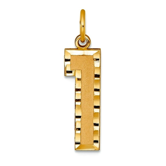 6mm 10k Yellow Gold Casted Large Sparkle-Cut Sport game Number 1 Charm Pendant Necklace for Women