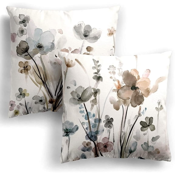 Flower Throw Pillow Covers 18x18 Set of 2, Flowers Pillow Cushion Cases, Modern Decorative Square Pillowcases for Sofa Couch Bedroom Living Room Car