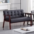 thumbnail image 4 of BSHTI Modern Loveseat Couch – 2 Seater Sofa with Solid Wood Frame PU Back, Non-Slip Rubber Pads, Classic Style for Living Room, Bedroom, Office, Study, Black, 4 of 10
