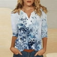 thumbnail image 2 of Cqxid525 Comfort Colors T-Shirts 3/4 Sleeve Tops For Women Summer Notched V Neck Plain T Shirts Casual Cute Three Quarter Length Blouses Blue Xxl, 2 of 5