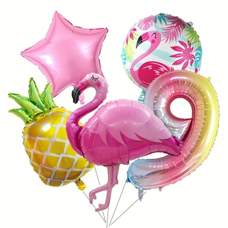 Tropical Flamingo Pineapple Foil Set Number 8=9 Color Number Balloon Girl Birthday Hawaiian Party Baby Shower Decoration