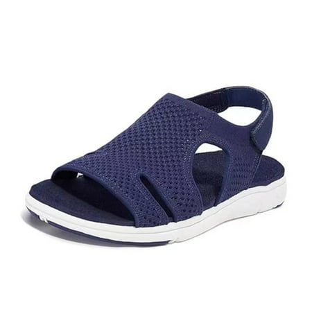 

Women Summer Open Toe Sandals Breathable Knitting Shoes Hook & Loop Closure 39 Purplish Blue