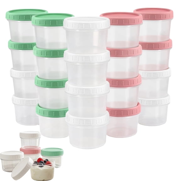 4 oz Small Plastic Containers with Twist on Lids [20 Sets], Stackable Little Food Storage Containers for Snack Lunch Meal Prep Salad Dressings, Freezer/Microwave/Dishwasher Safe, BPA Free