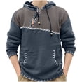 thumbnail image 3 of UVEASISHA Knit Sweater Hoodies for Men Vintage Colorblock Patches Pullover Sweaters Zip Up Drawstring Hooded Jumper Tops 2025 Fall Fashion Knitted Sweatshirt Todays Sales Today Gray 3XL, 3 of 8