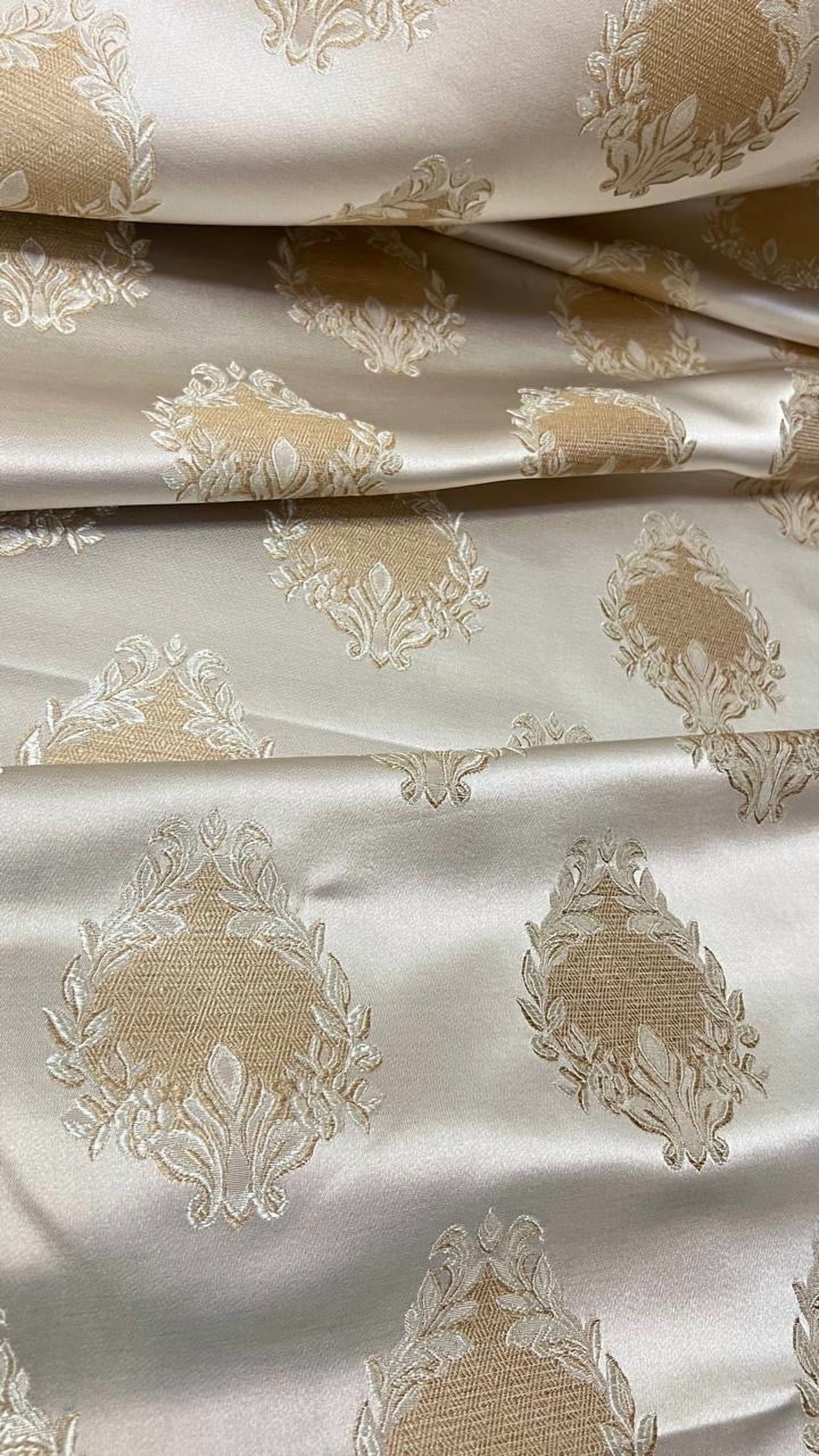 Decora Furnishings Luxurious Woven Jacquard Damask Motif Heavy Furnishing Fabric for Upholstery, Sofa, Chair, Cushion Covers, Head Board - Width 54 inches - Fabric by The Yard (Cream)