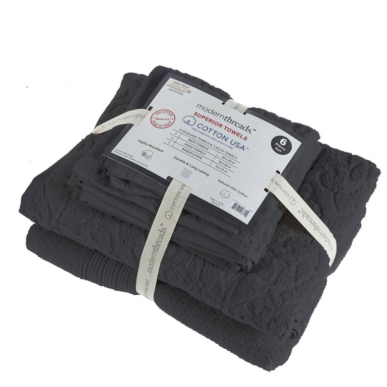 Modern Threads Turkish Jacquard 100 Cotton 6 Piece Towel Set Aura Coal Walmart