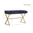 thumbnail image 6 of Linon 47" Campaign Style Metal Writing Desk with 2 Drawers, Blue/Gold, 6 of 15