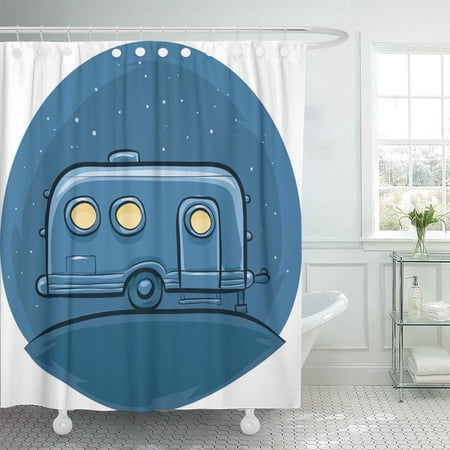 ATABIE Camper Retro Cartoon Steel Trailer at Night Camping Caravan Hill Leisure Light Stars Shower Curtain 66x72 inch