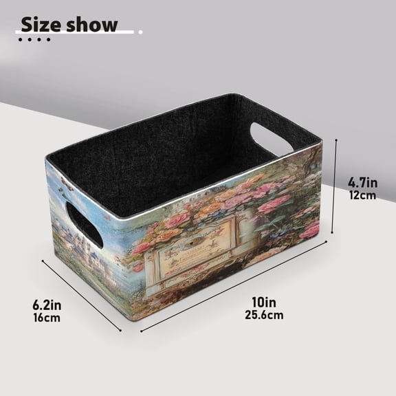 BZSMCE Shelf Baskets Retro Castle Pinting Pattern Storage Cube Bins 10.1*6.3*4.7in Set of 2