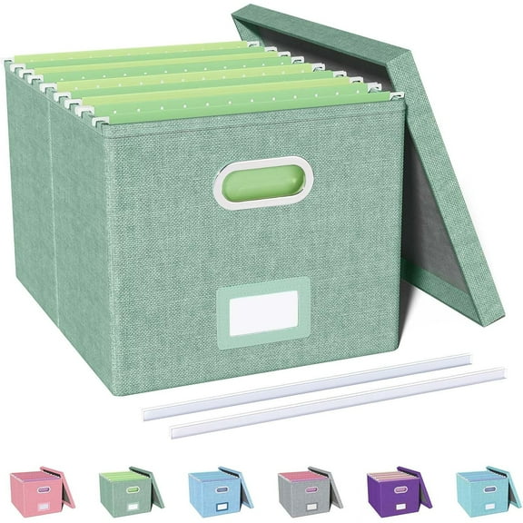 File Organizer, File Box, File Cabinet for Letter File Folder Storage, Portable Storage Bins with Lids for Office/Decor/Home,Document Organizer, 1 Pack,Green-Box Only