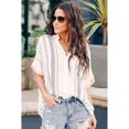 thumbnail image 4 of Women's V Neck Stripes Roll up Sleeve Button Down Shirt, 4 of 6