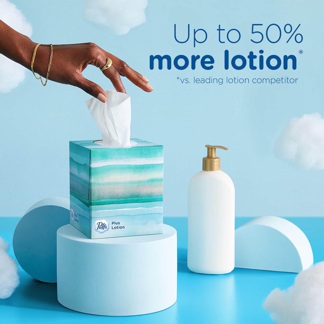 Puffs Plus Lotion Facial Tissue, 18 Cubes, 56 Tissues per Box