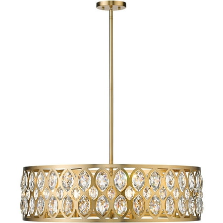 

Heirloom Brass Tone Finish Chandeliers 30 Wide Heirloom Brass and Clear Crystal Steel K9 Shade Steel Material Candelabra 8 Light Fixture