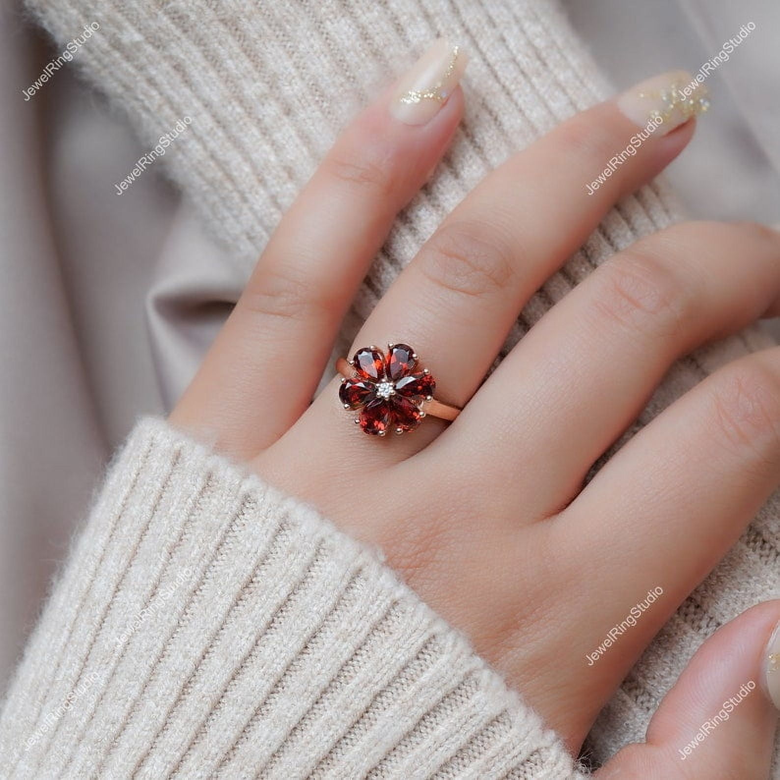 Garnet Gemstone Gold Ring Engagement Women Ring January Birthstone Ring For Women Jewelry Anniversary Gift