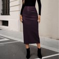 thumbnail image 5 of Faux Leather Skirt for Womens Women Ruched PU Bodycon Long Skirt Slit Back Cocktail Pencil Skirts, 5 of 5