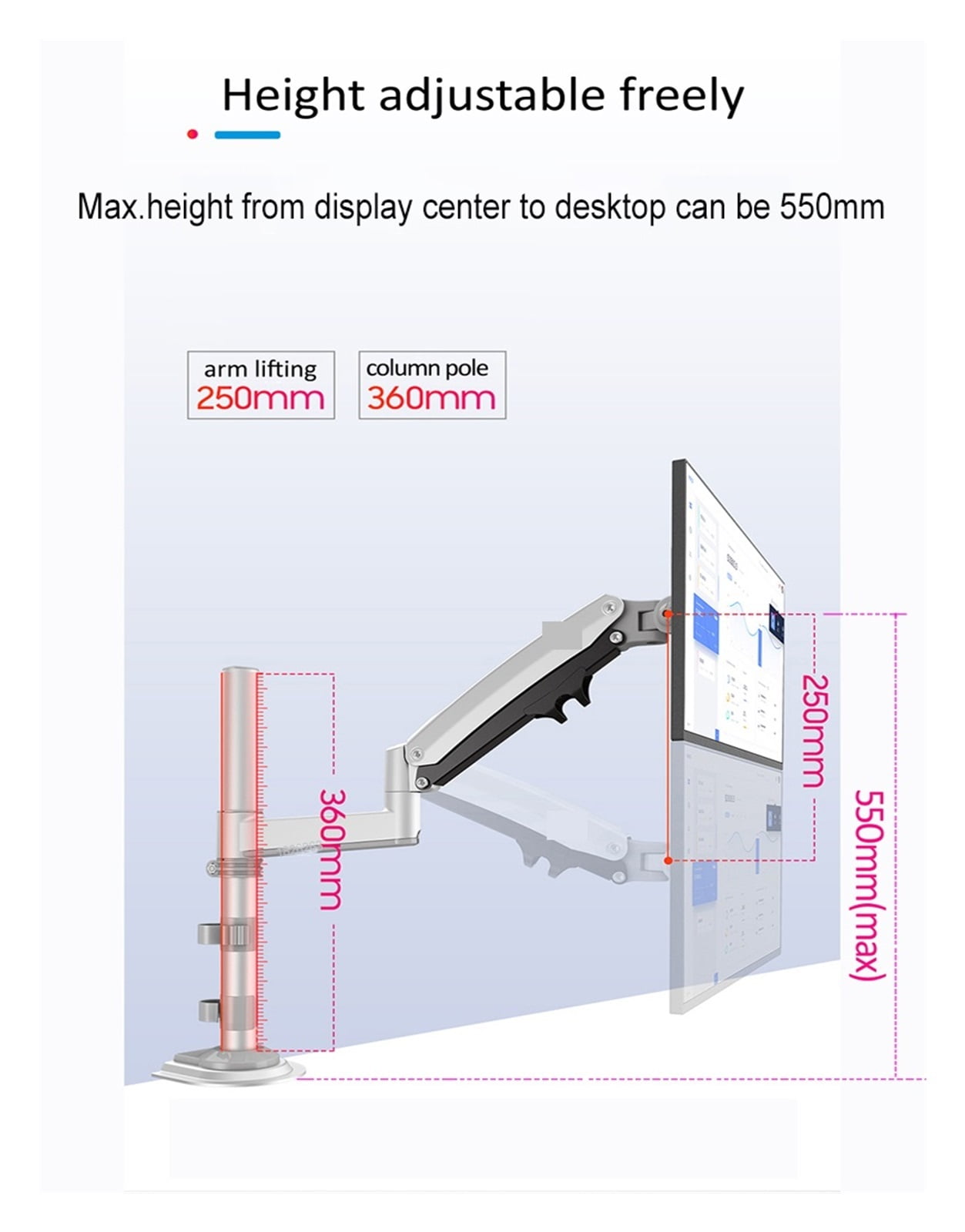 22"-32"Double Monitor Desk Holder Arm Gas Spring Full Motion LCD TV Mount 2-12kg Ergonomica Dual Arm Clamp Bracket ,Flexible and Strong Support