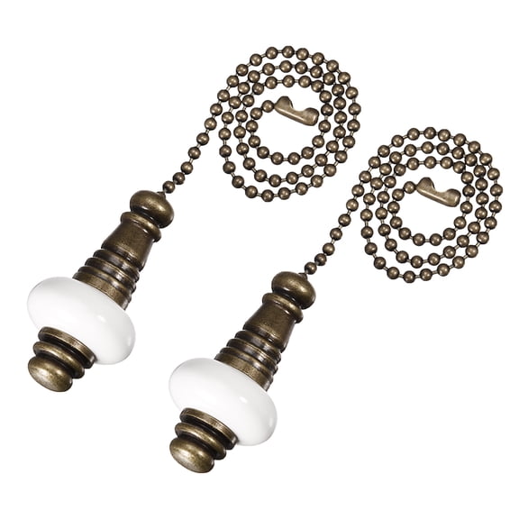 Uxcell 12 inch Pull Chain Ceramic Pendant Brass Finish for Light Fans Lighting Accessories 2 Pack