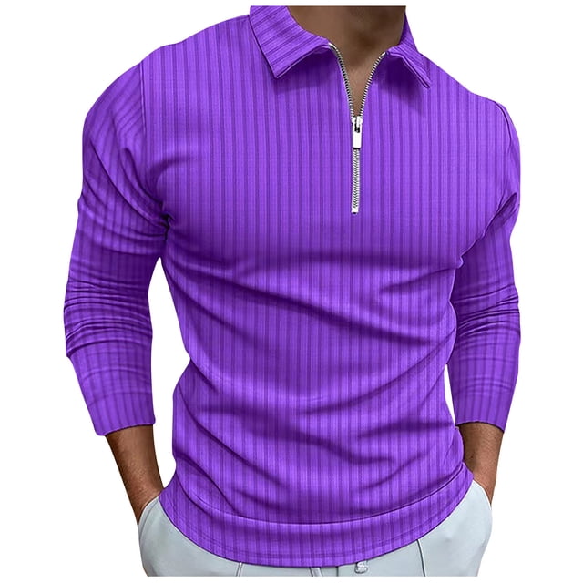 Jalioing Chandail de Golf pour Homme Décontracté à Manches Longues Demi-Col Zip T-Shirt Chic Mode Côtelé Extensible Hauts