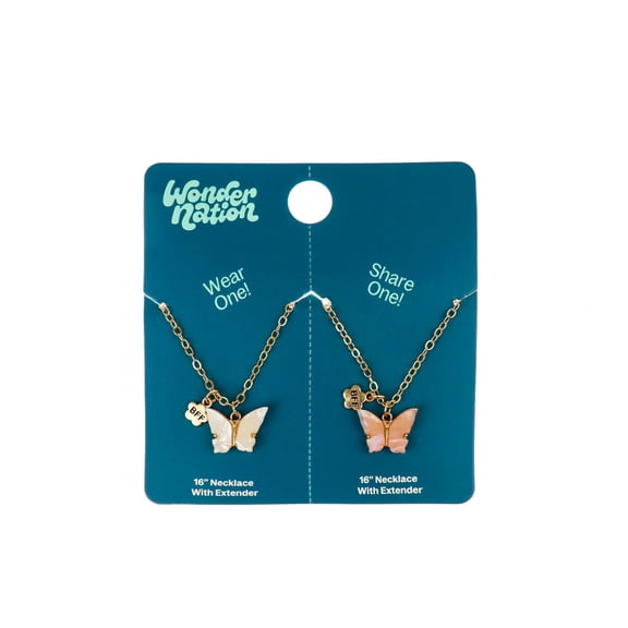 Wonder Nation Kids Butterfly BFF Wear One, Share One Necklace Set, 2 Pack Gold