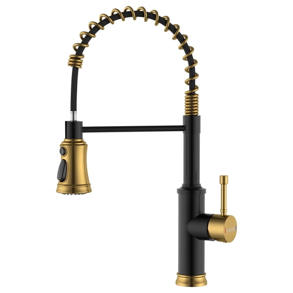 DAYONE Antique Gold and Black Kitchen Sink Faucet with Pull Down Sprayer, 3 Modes Stainless Steel Spring Vintage Sink Faucet for Farmhouse Kitchen Bar Camper Single Handle