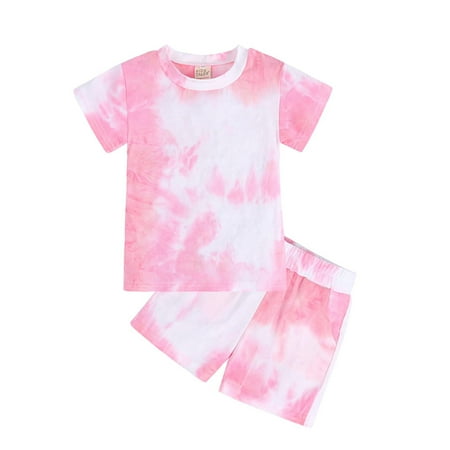 

Fesfesfes Toddler Boys Girls Set Summer Tie-dye Short Sleeve Shorts Casual Homewear Suit