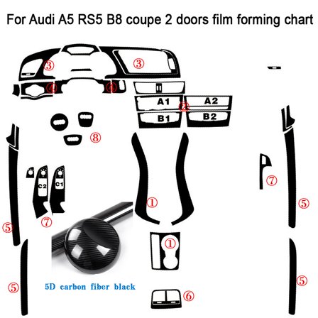 Carbon Fiber For Audi A5 RS5 B8 Coupe 2008-2016 Car Film Interior Sticker Center Console Gear Dashboard Air Door Handle Lift Panel
