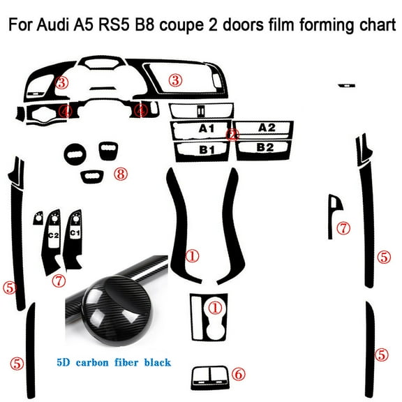 Carbon Fiber For Audi A5 RS5 B8 Coupe 2008-2016 Car Film Interior Sticker Center Console Gear Dashboard Air Door Handle Lift Panel
