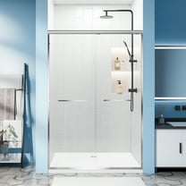 56-60" W x 72" H Semi-Frameless Double Sliding Shower Door, 1/4" Clear Tempered Glass, Chrome Aluminum Frame, Adjustable Bathroom Shower Enclosure