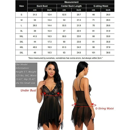 Babydoll Lingerie for Women Sexy Sleepwear Bridal Nightgown Lace  Langeray(Black Medium) 