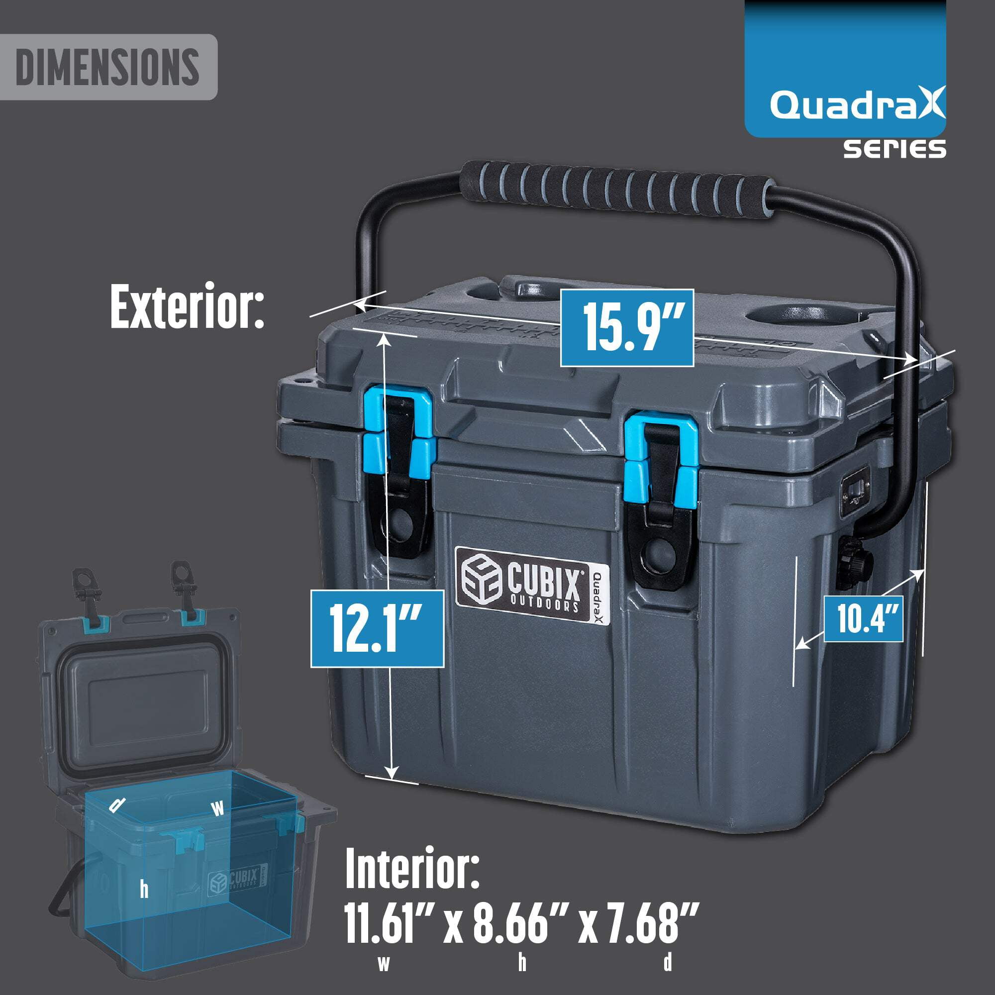 Cubix Outdoors 20 QT QuadraX Portable Insulated Hard Cooler - Fits 14 Cans - Abyss Blue