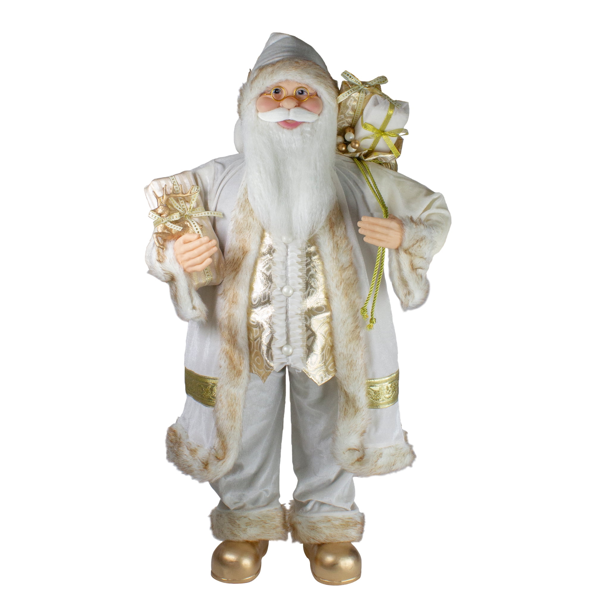 36" Glorious Winter White and Ivory Standing Santa Claus Christmas