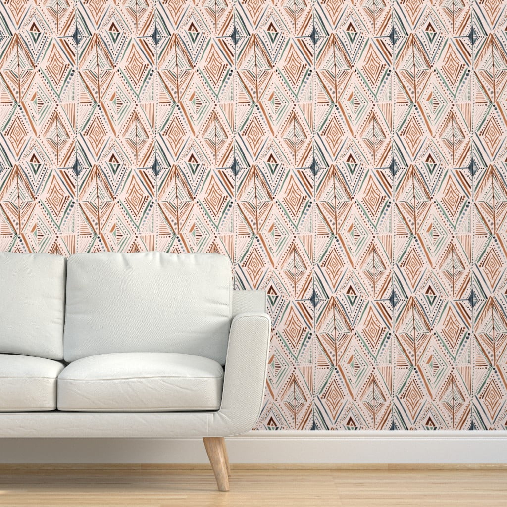 Wallpaper Roll Peach Diamond Pattern Art Deco Geometric Tribal Boho 24in x 27ft