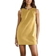 thumbnail image 2 of Womens Summer Crew Neck Sleeveless Open Back Dress - Casual Beach Sunshine Linen Mini Dress, Polyester Solid Color Fashion Style, 2 of 6