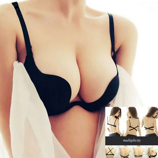 Sexy Deep V Low Cut Underwire Bra Camisole For Women Push Up, Backless,  Invisible Halter, Seamless U Plunge Shaped From Xiaofengbao, $12.59