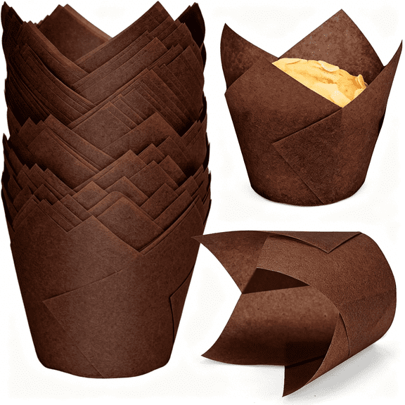 CCOCC 100pcs Extra Large Size Tulip Cupcake Liners for Baking Cups,Food Graded Parchment Paper Large Muffin Liners Holders,Greaseproof Cup cake Wrappers for Party,Christmas by (Coffee)