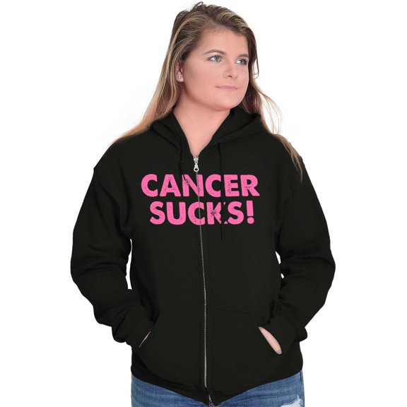 Cancer Sucks Breast Awareness Quote Zip Hoodie Sweatshirt Women Brisco Brands S