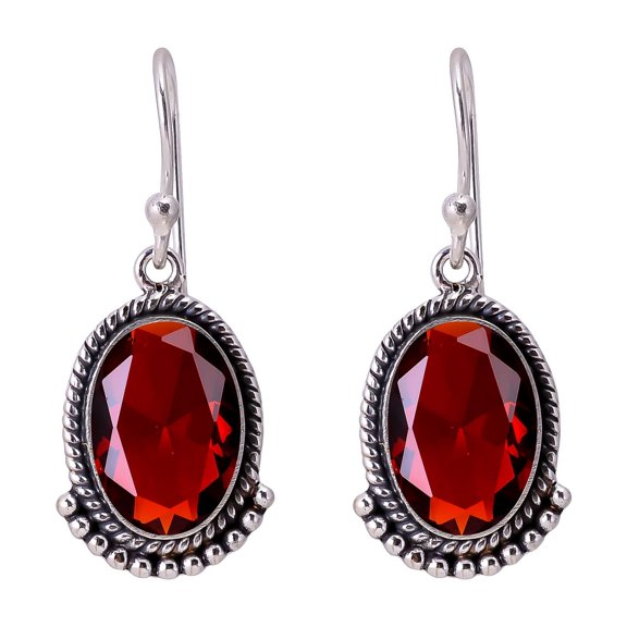 Red Garnet Gemstone 925 sterling Silver Earring, Length 1.40", Gift For Her, Silver Handmade Jewelry, Garnet Earring, Red Earring, Oval Earring, Gemst